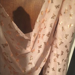 Sheer Blush Pink Scarf w Gold Butterfly Design NWT